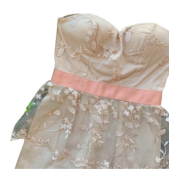 Elise Ryan Lace Embroidered Peplum Cocktail Dress Peach Beige Size UK 6 US 2 - Picture 3 of 8